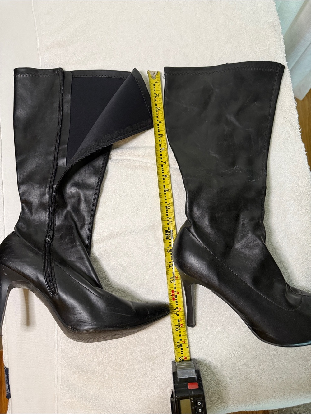 Classic Black Leather High Heel Mid-Calf Boots